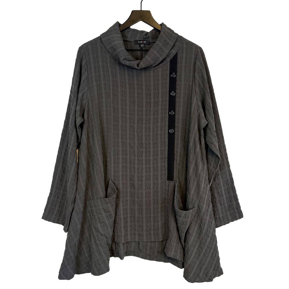 Jason USA Lagenlook Turtleneck Gray Textured Tunic Top Oversized - L